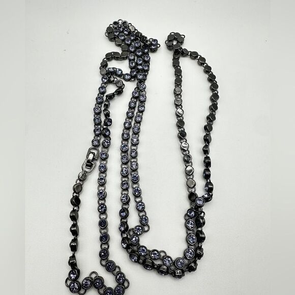 50” purple bezel set rhinestones with black stainless steel metal necklace! - Picture 4 of 12